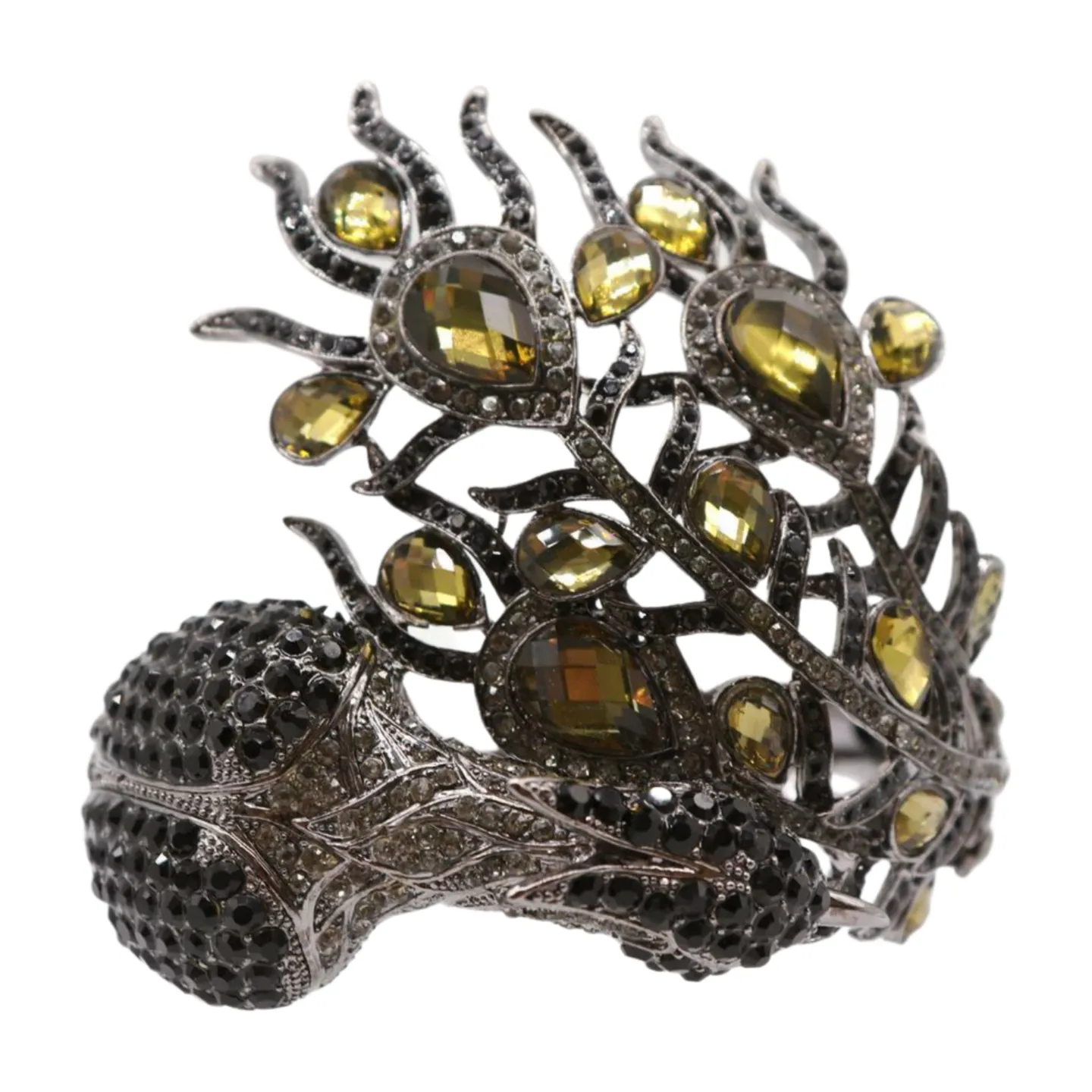 Black Metal Cuff Bracelet Fashion Peacock Feather Bold Statement