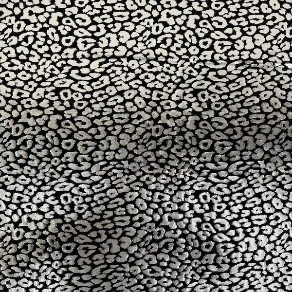 Black | Silver Sahara Leopard Foil Print Nylon Spandex Fabric