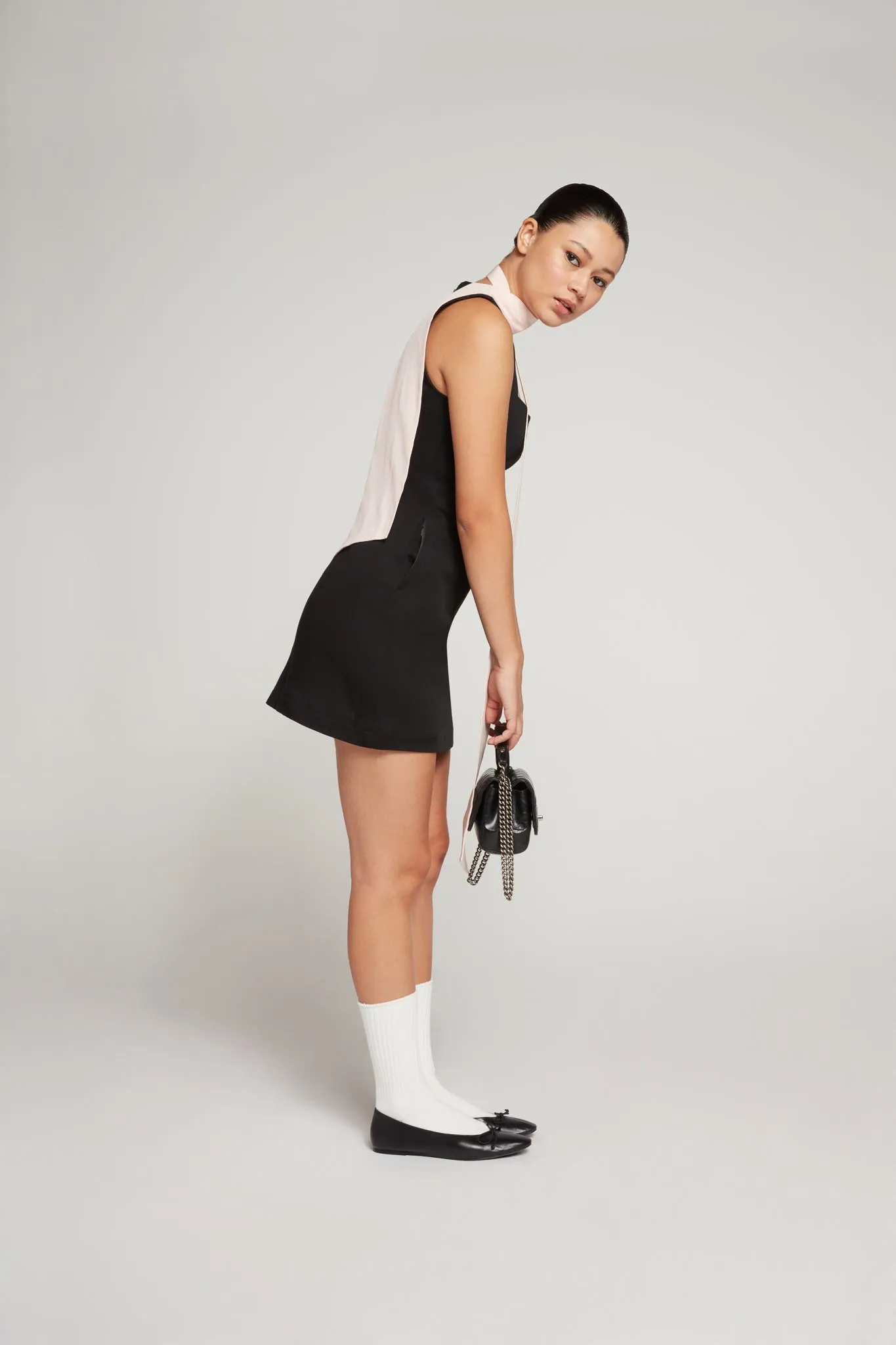 BLACK STRETCH MINI DRESS