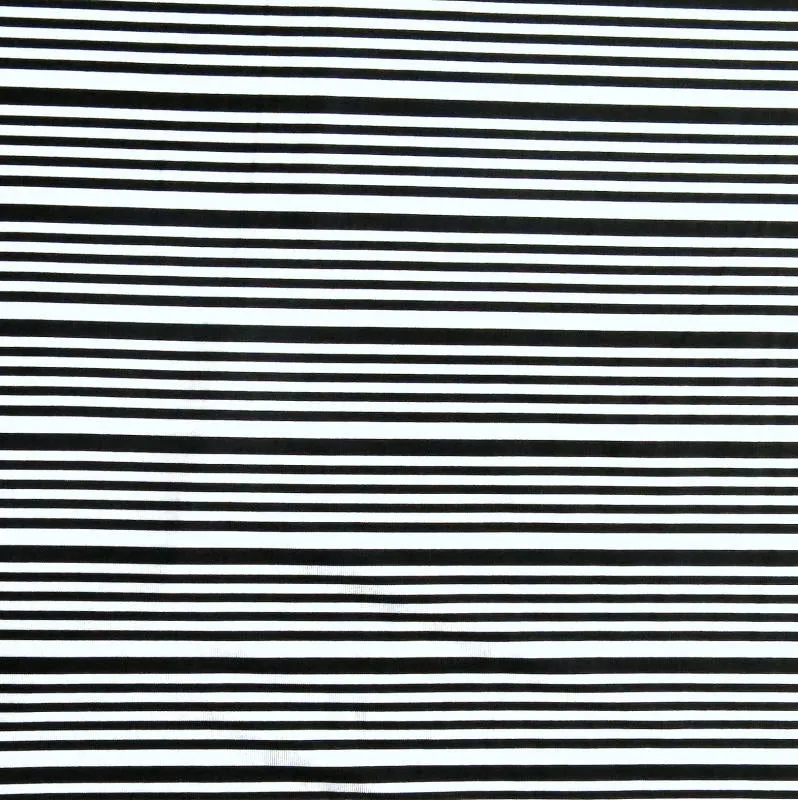 Black Thin and Thinner Stripes on White Nylon Spandex Swimsuit Fabric