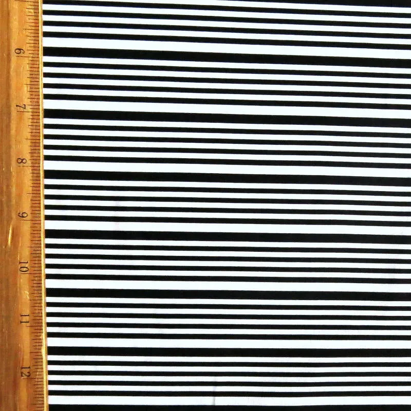 Black Thin and Thinner Stripes on White Nylon Spandex Swimsuit Fabric