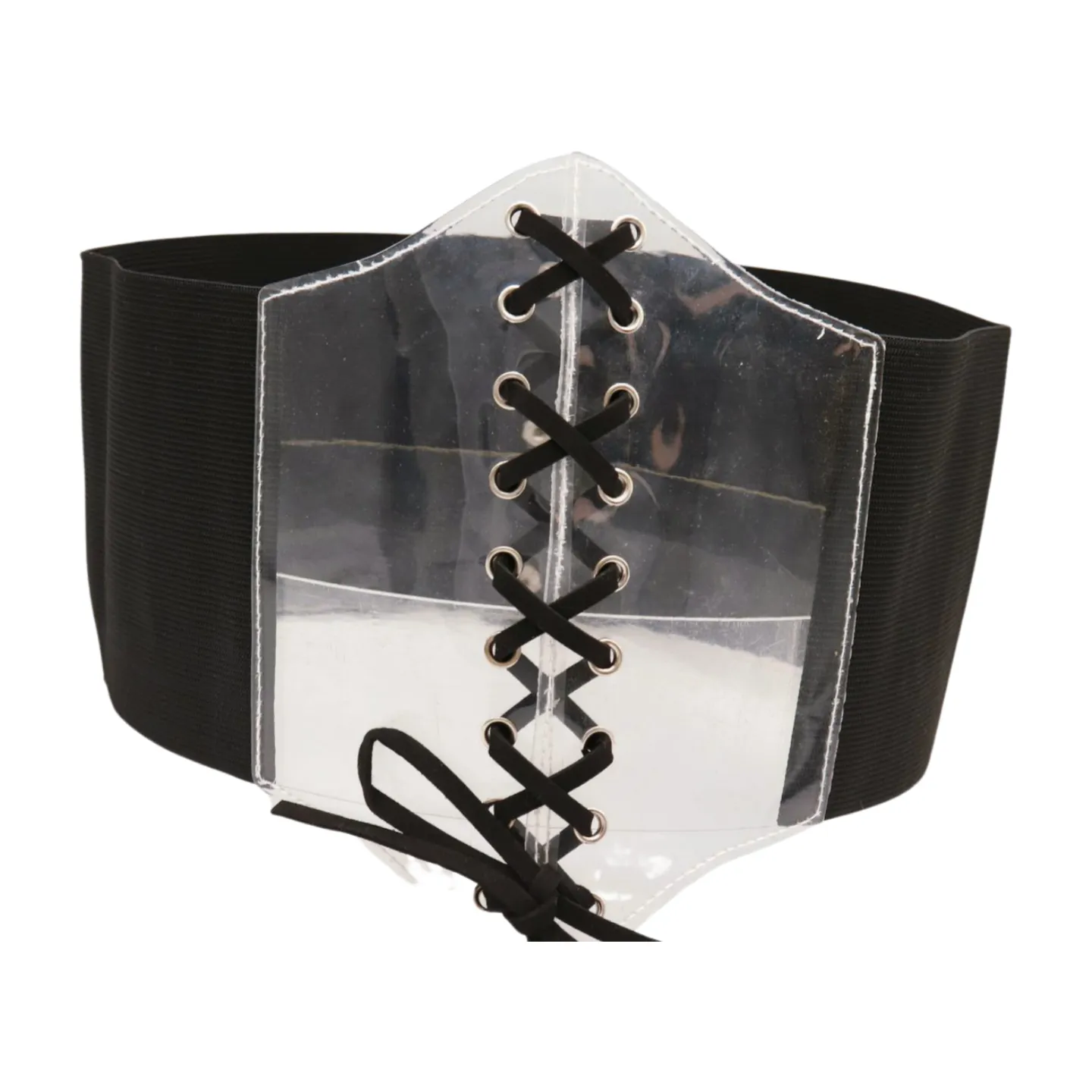 Black Wide High Waist Corset Fashionable Belt Clear Front Detail Size S M