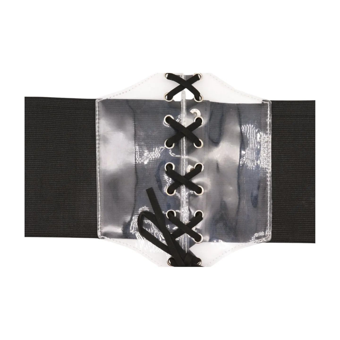 Black Wide High Waist Corset Fashionable Belt Clear Front Detail Size S M