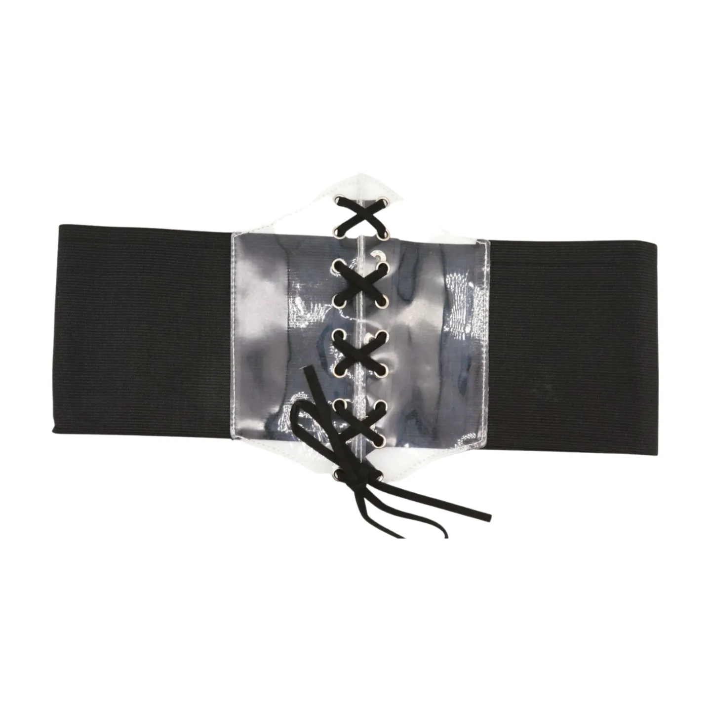 Black Wide High Waist Corset Fashionable Belt Clear Front Detail Size S M