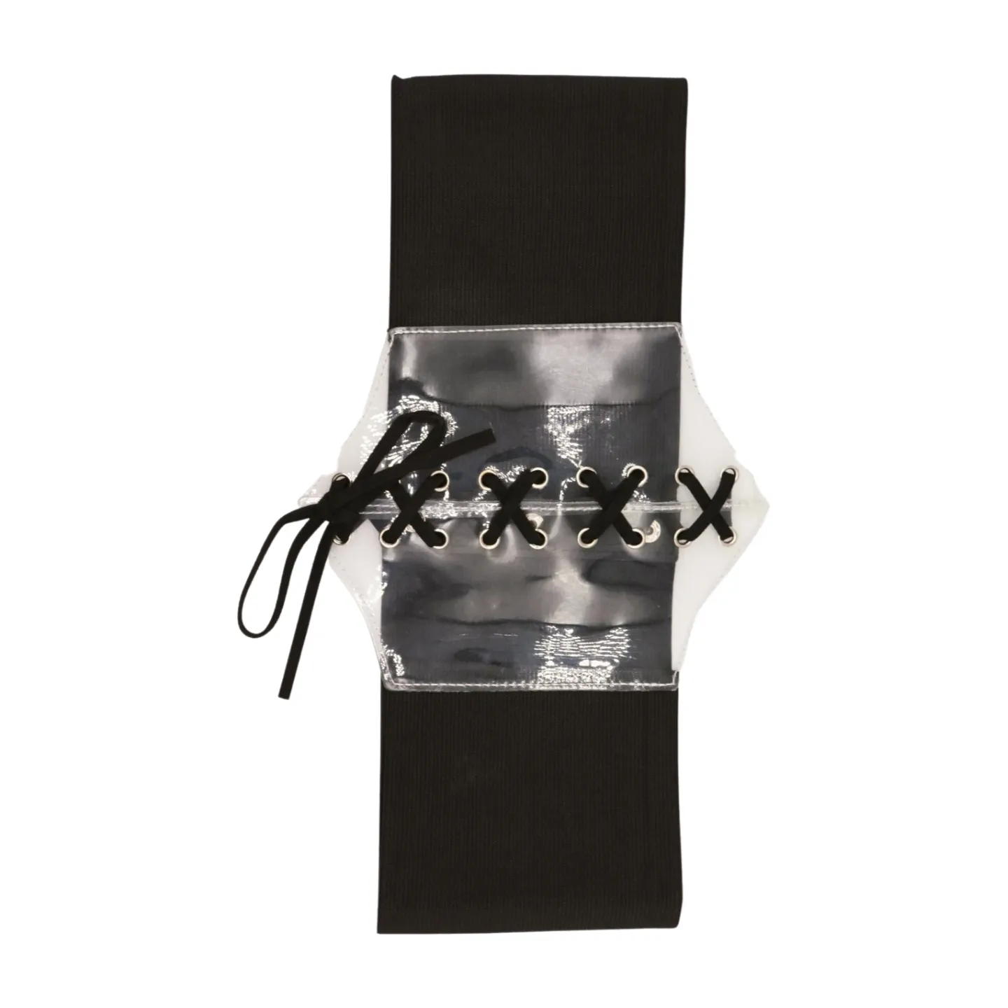 Black Wide High Waist Corset Fashionable Belt Clear Front Detail Size S M
