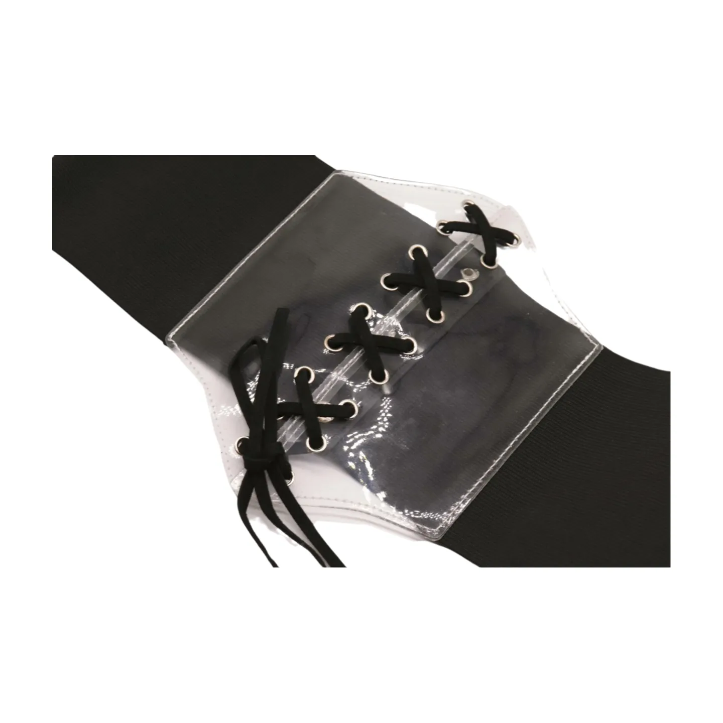 Black Wide High Waist Corset Fashionable Belt Clear Front Detail Size S M