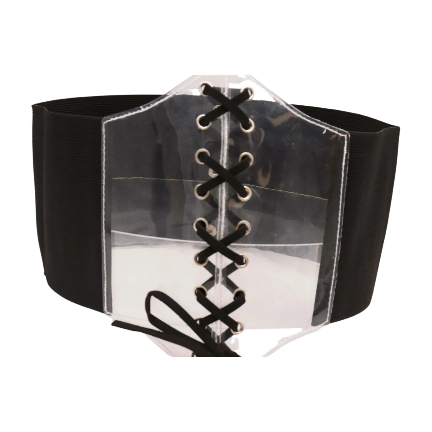 Black Wide High Waist Corset Fashionable Belt Clear Front Detail Size S M