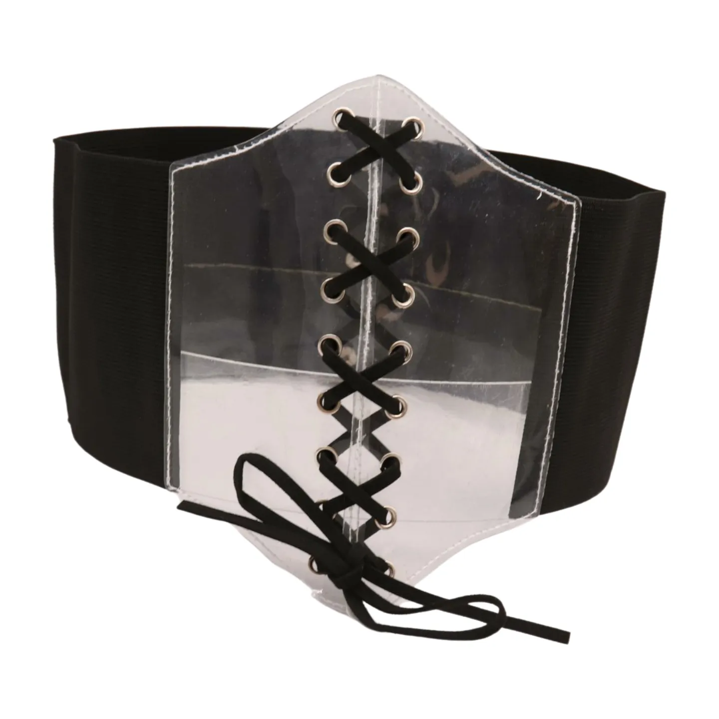 Black Wide High Waist Corset Fashionable Belt Clear Front Detail Size S M