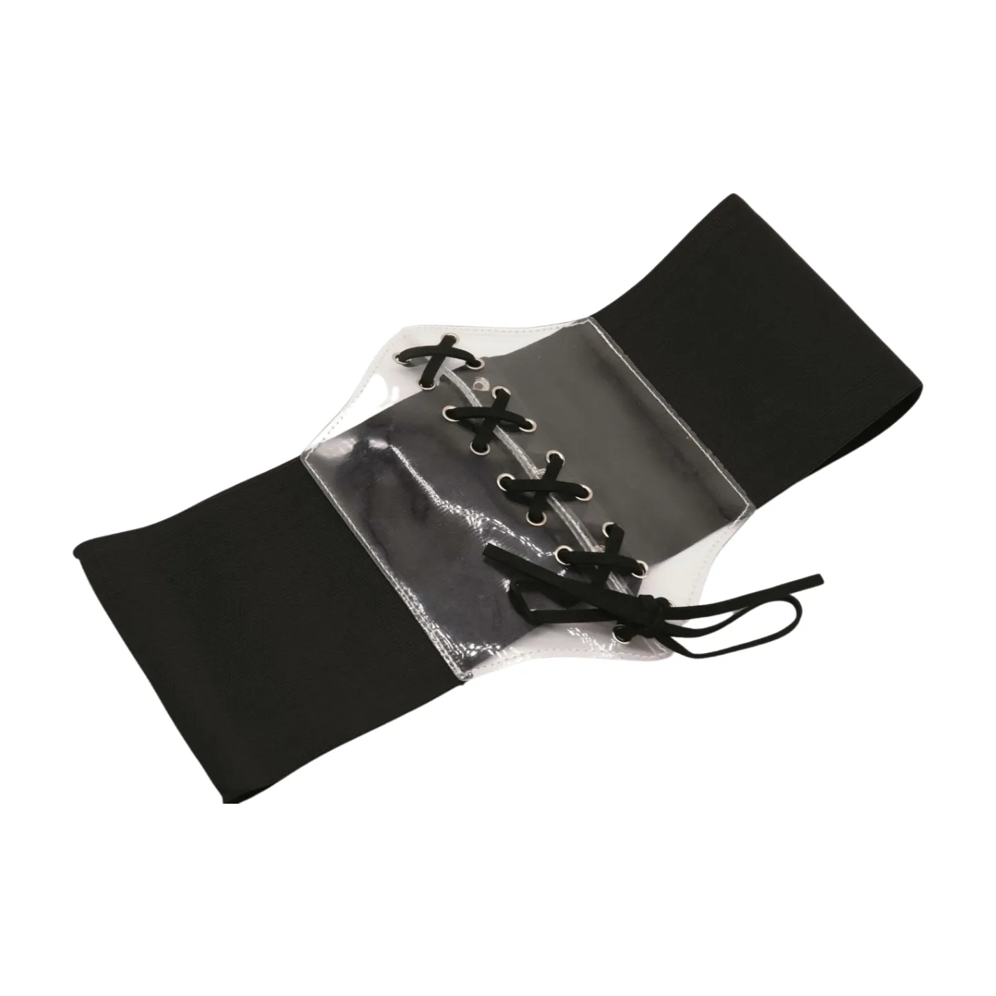 Black Wide High Waist Corset Fashionable Belt Clear Front Detail Size S M