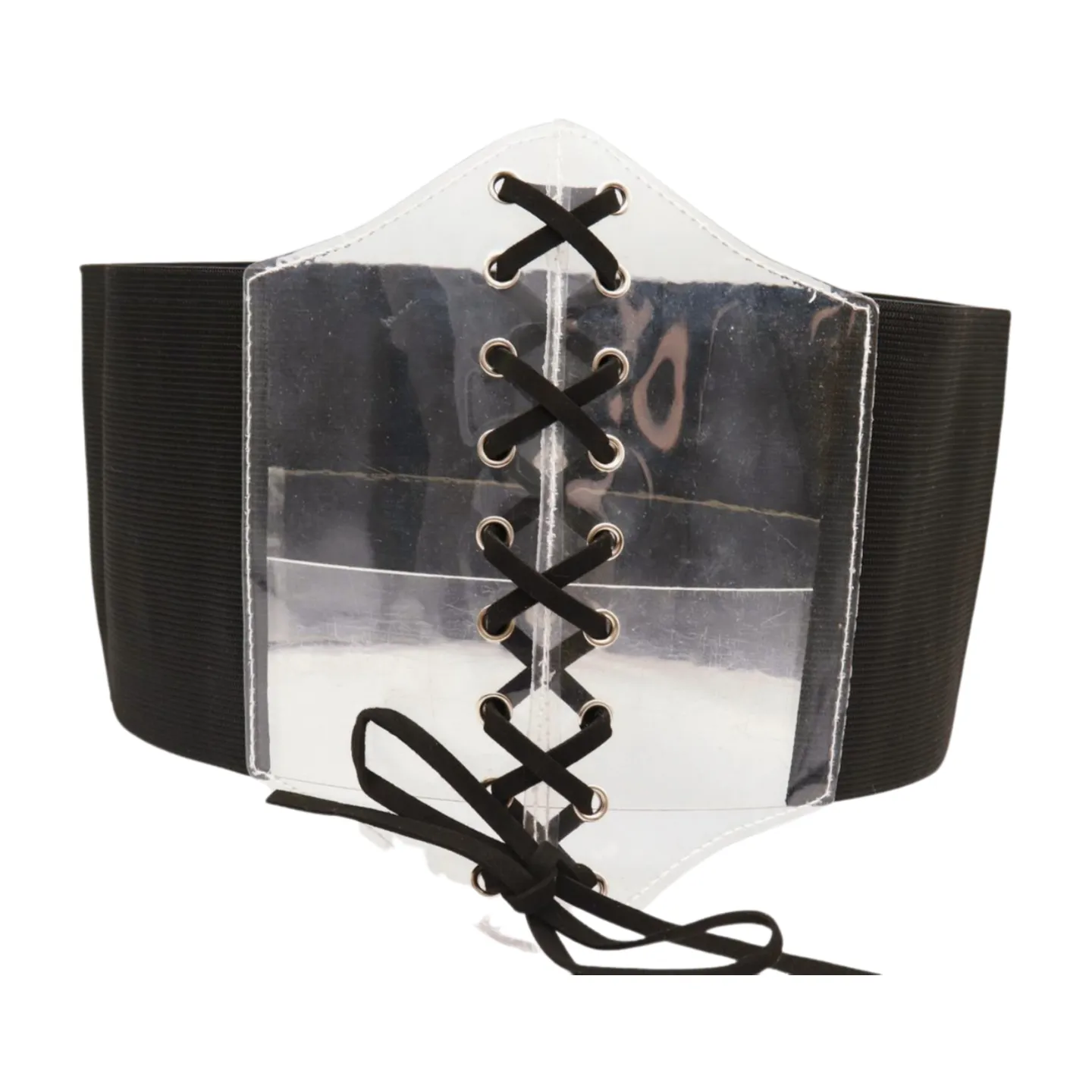 Black Wide High Waist Corset Fashionable Belt Clear Front Detail Size S M