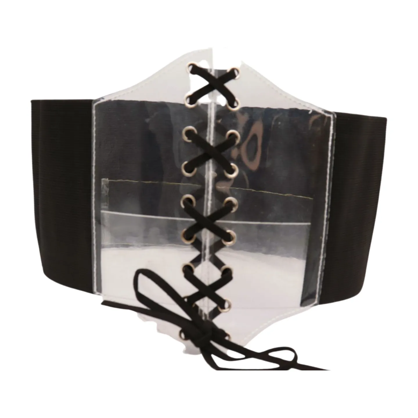 Black Wide High Waist Corset Fashionable Belt Clear Front Detail Size S M