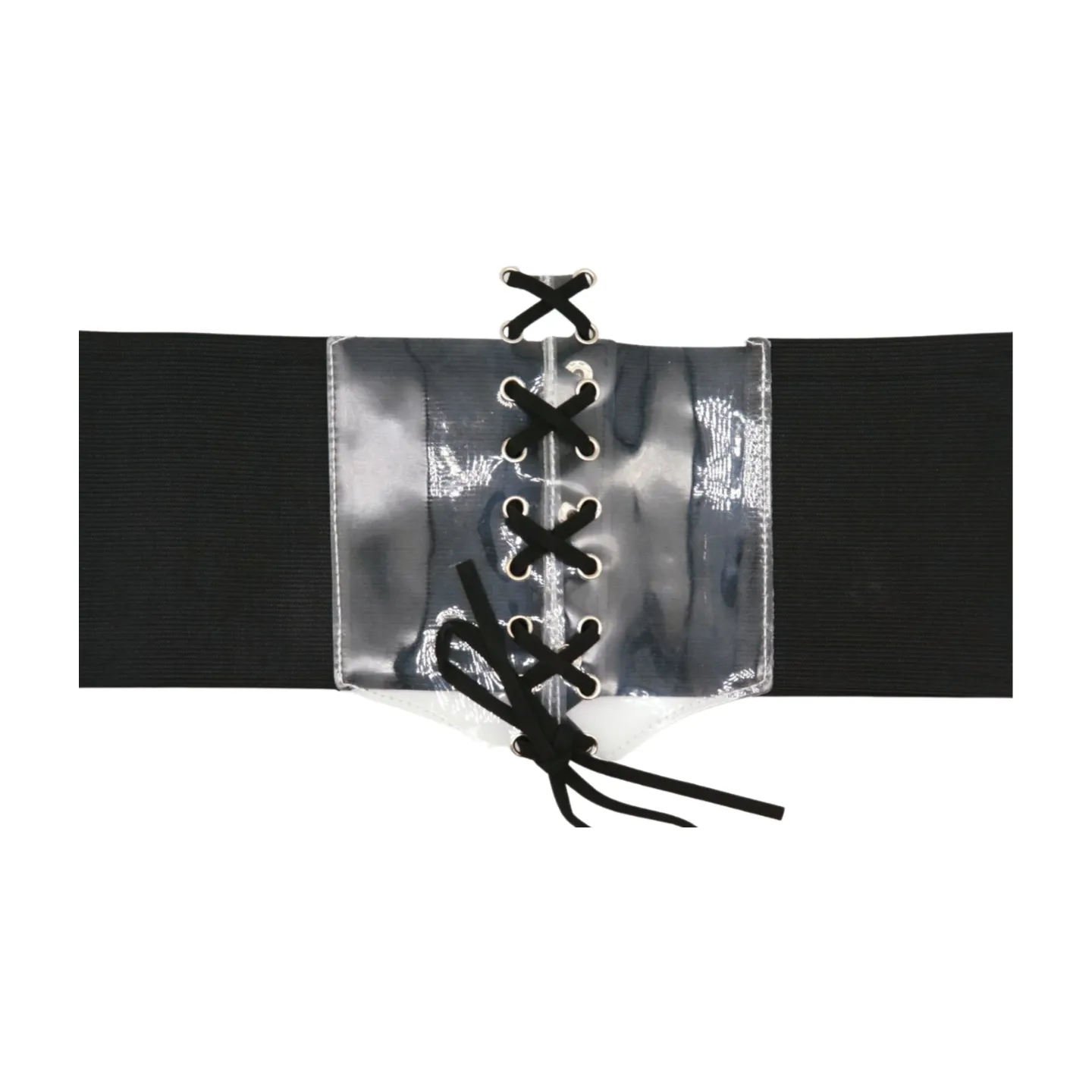 Black Wide High Waist Corset Fashionable Belt Clear Front Detail Size S M