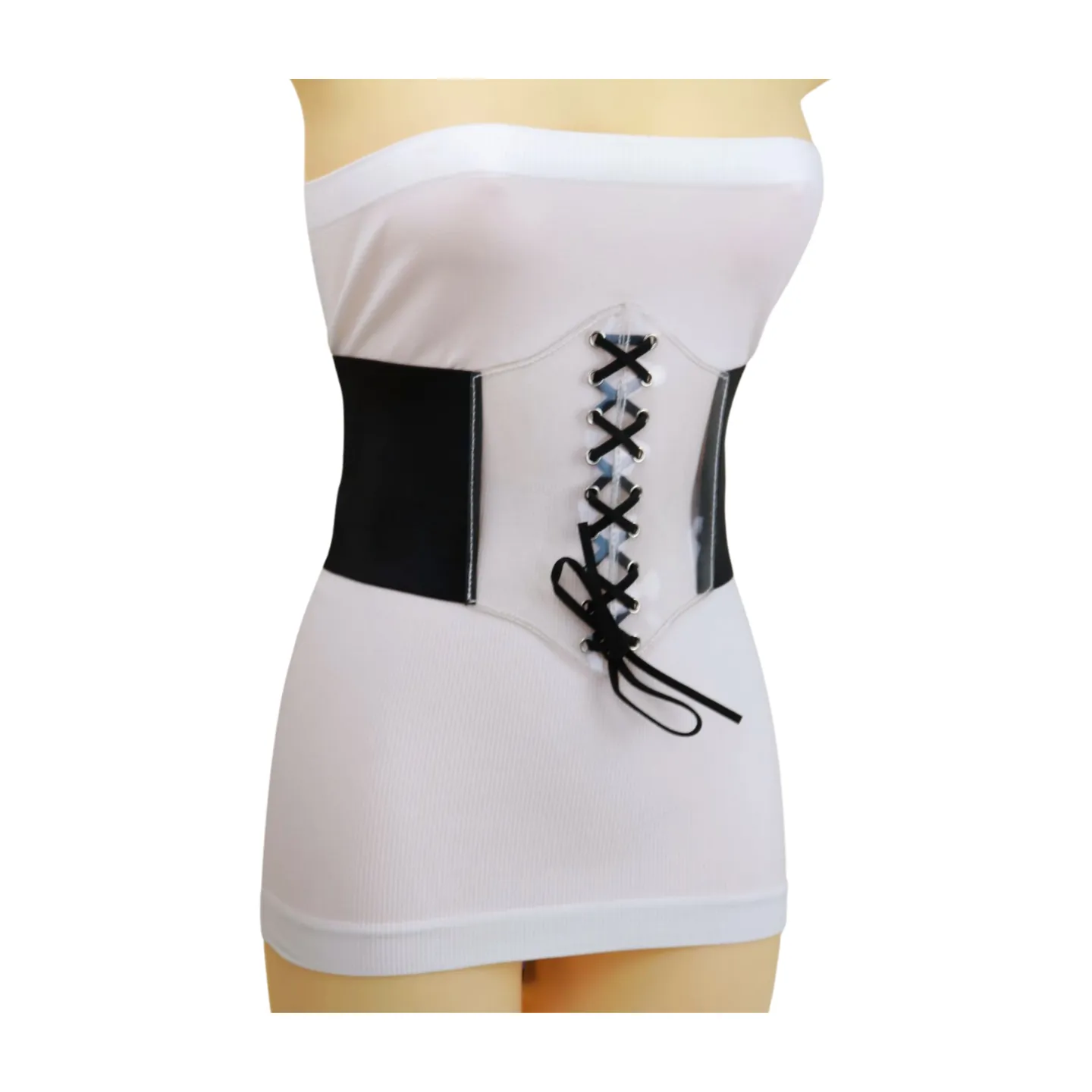 Black Wide High Waist Corset Fashionable Belt Clear Front Detail Size S M
