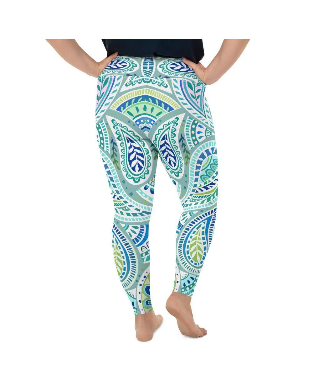 Blue and Green Paisley Plus Size Leggings