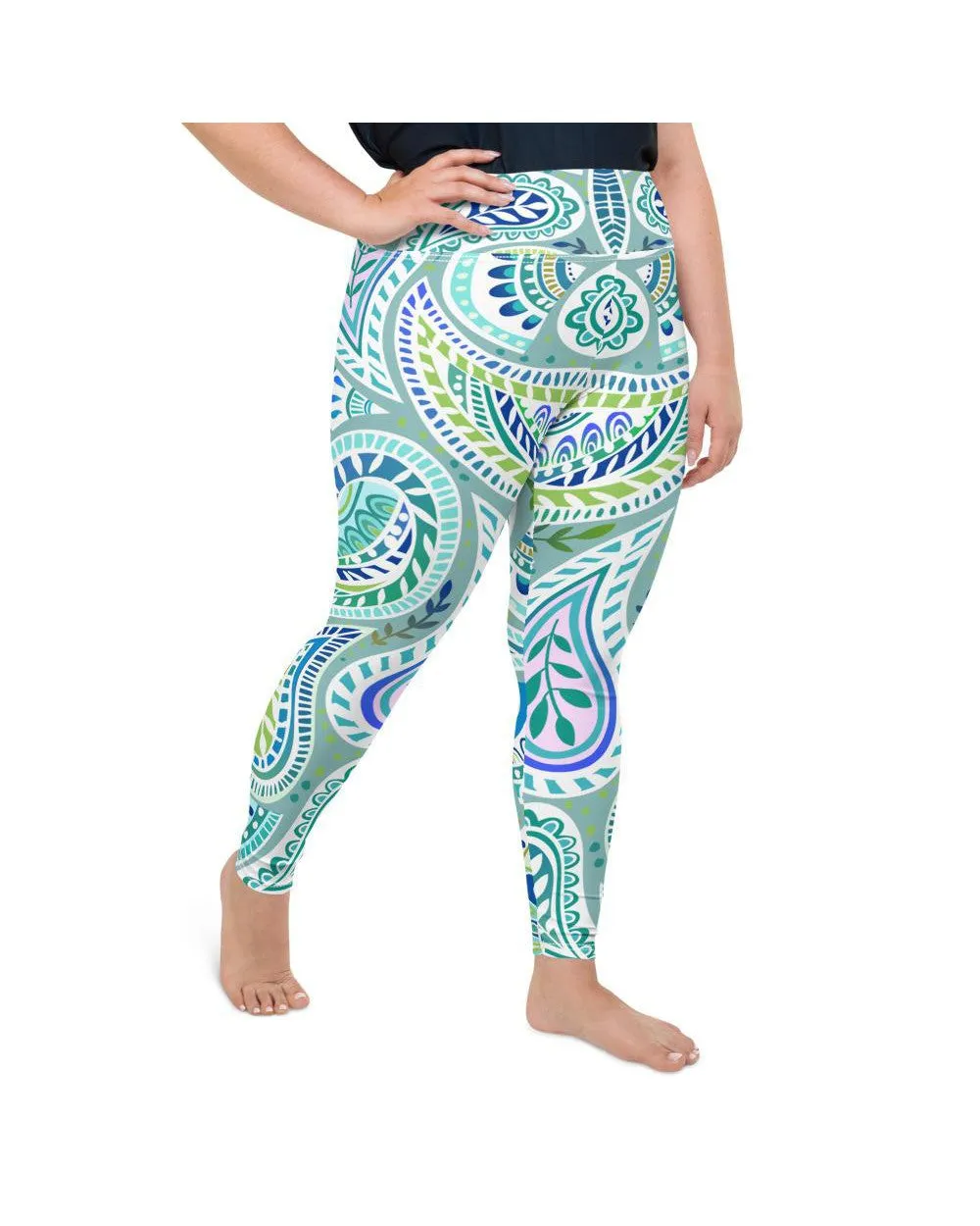 Blue and Green Paisley Plus Size Leggings