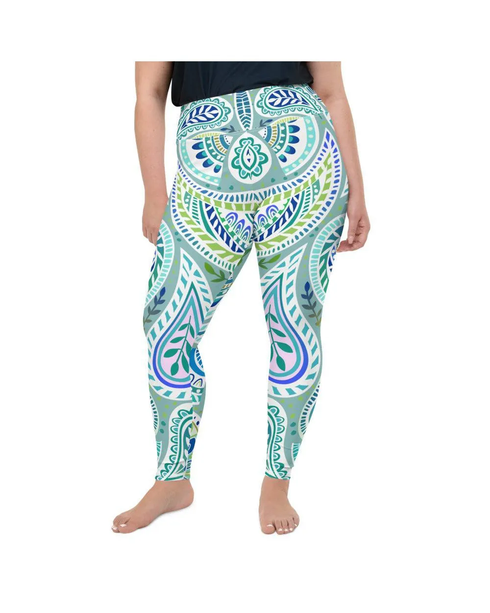 Blue and Green Paisley Plus Size Leggings
