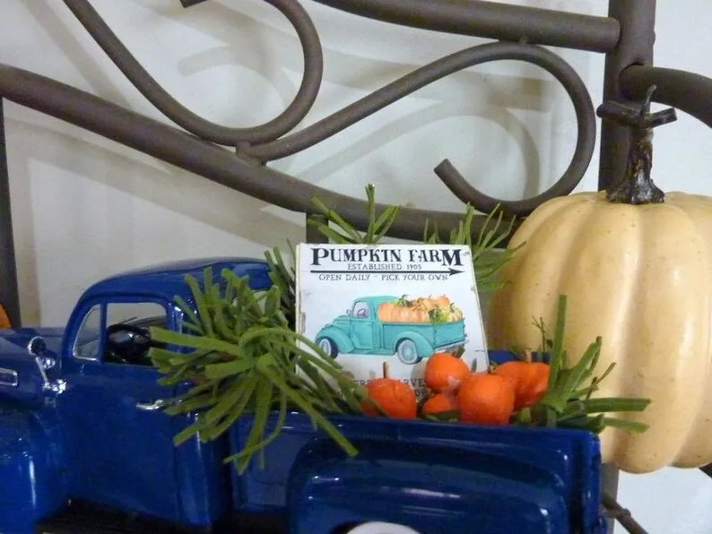 Blue metal truck, Farmhouse decorations, Farmhouse truck