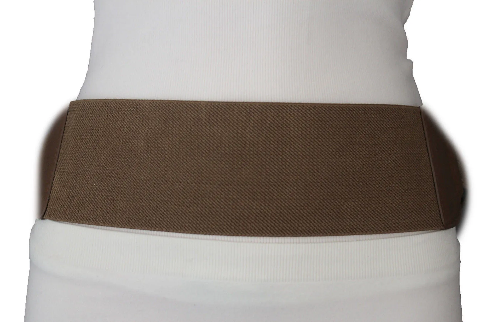 Brown Black Elastic Stretch Back Band Hip High Waist Belt Metal Buckle Size S M