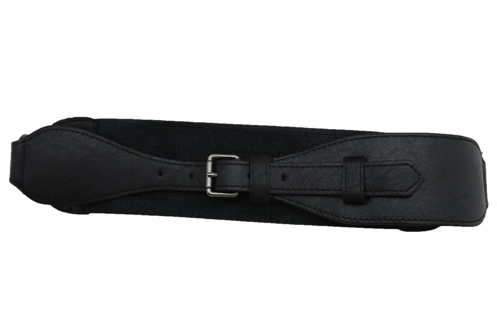 Brown Black Elastic Stretch Back Band Hip High Waist Belt Metal Buckle Size S M