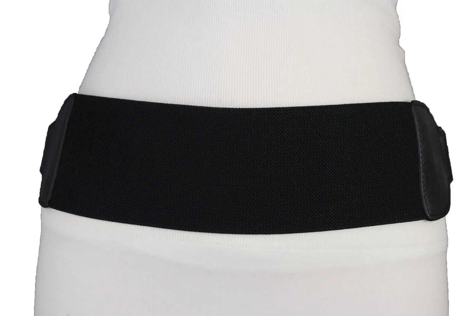 Brown Black Elastic Stretch Back Band Hip High Waist Belt Metal Buckle Size S M