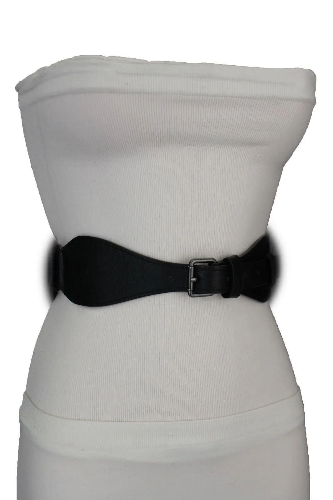 Brown Black Elastic Stretch Back Band Hip High Waist Belt Metal Buckle Size S M