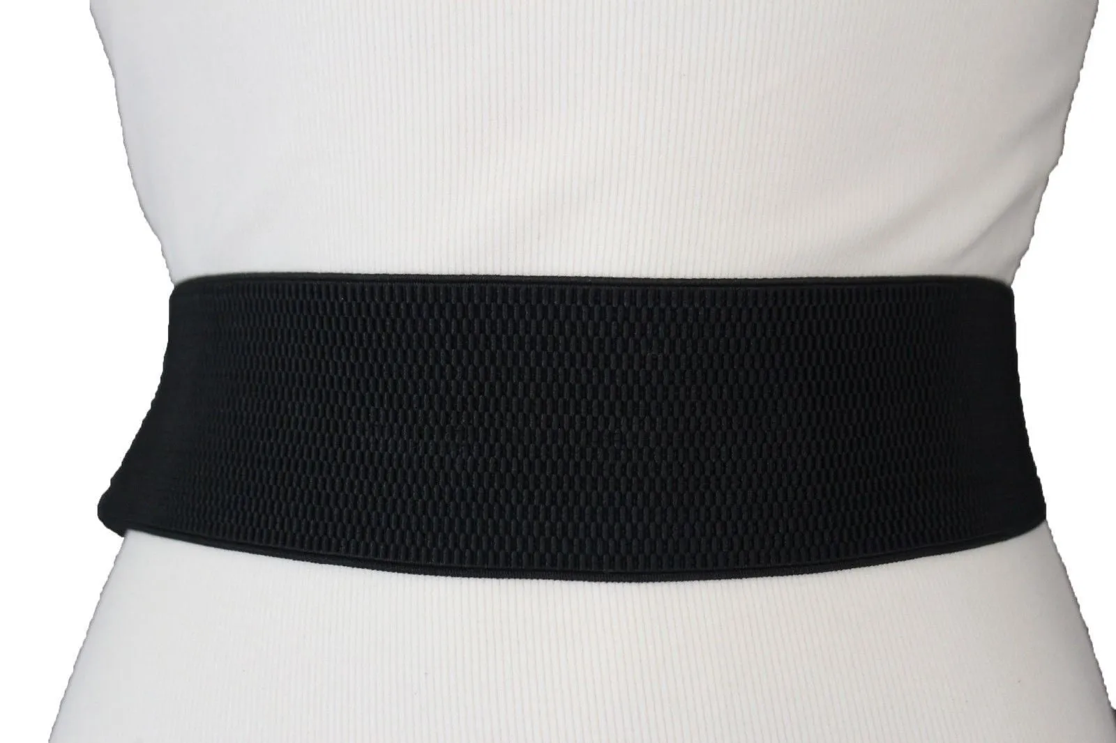 Brown Black Elastic Stretch Back Band Hip High Waist Belt Metal Buckle Size S M