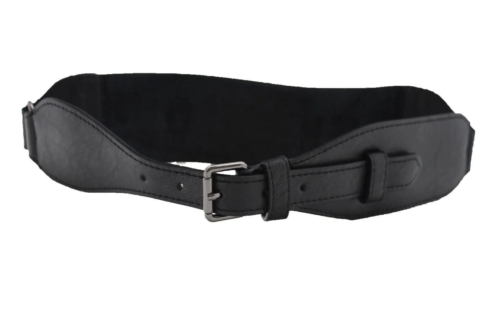 Brown Black Elastic Stretch Back Band Hip High Waist Belt Metal Buckle Size S M