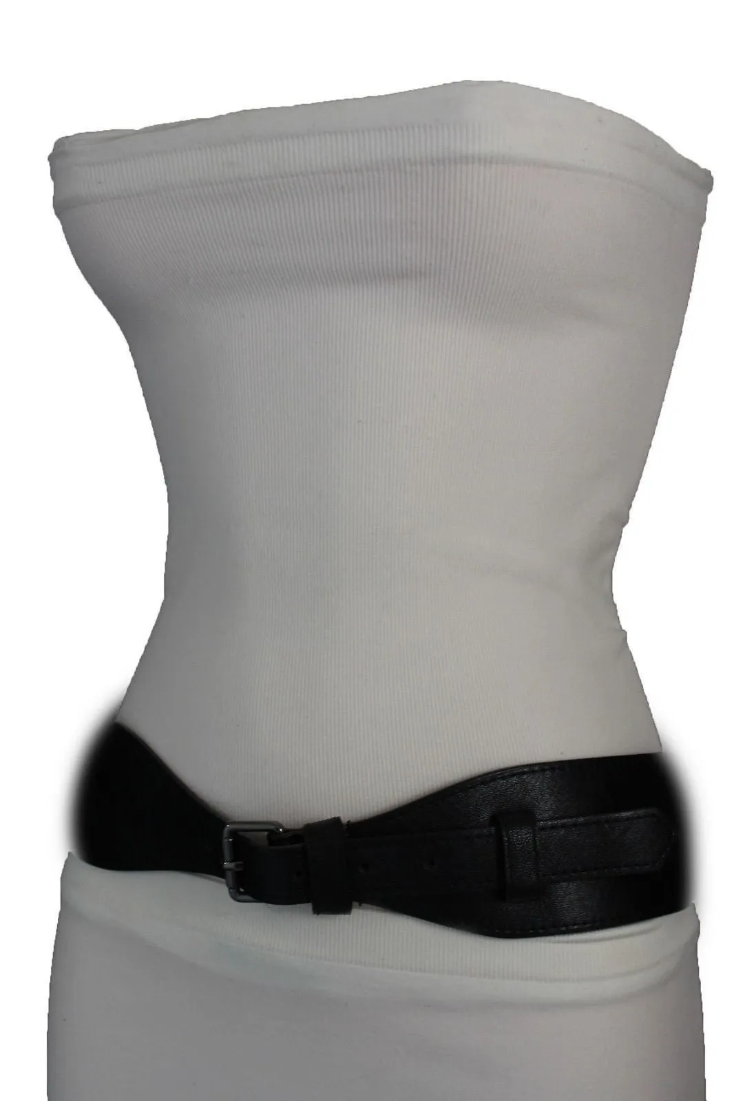 Brown Black Elastic Stretch Back Band Hip High Waist Belt Metal Buckle Size S M