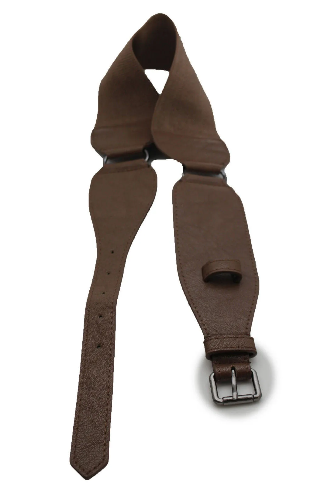 Brown Black Elastic Stretch Back Band Hip High Waist Belt Metal Buckle Size S M