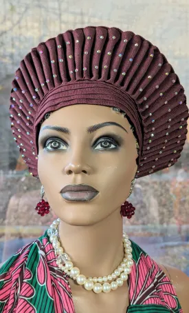 Burgundy Ramonda African Aso Oke head tie Autogele Crown Head wrap-DPARBGCH31