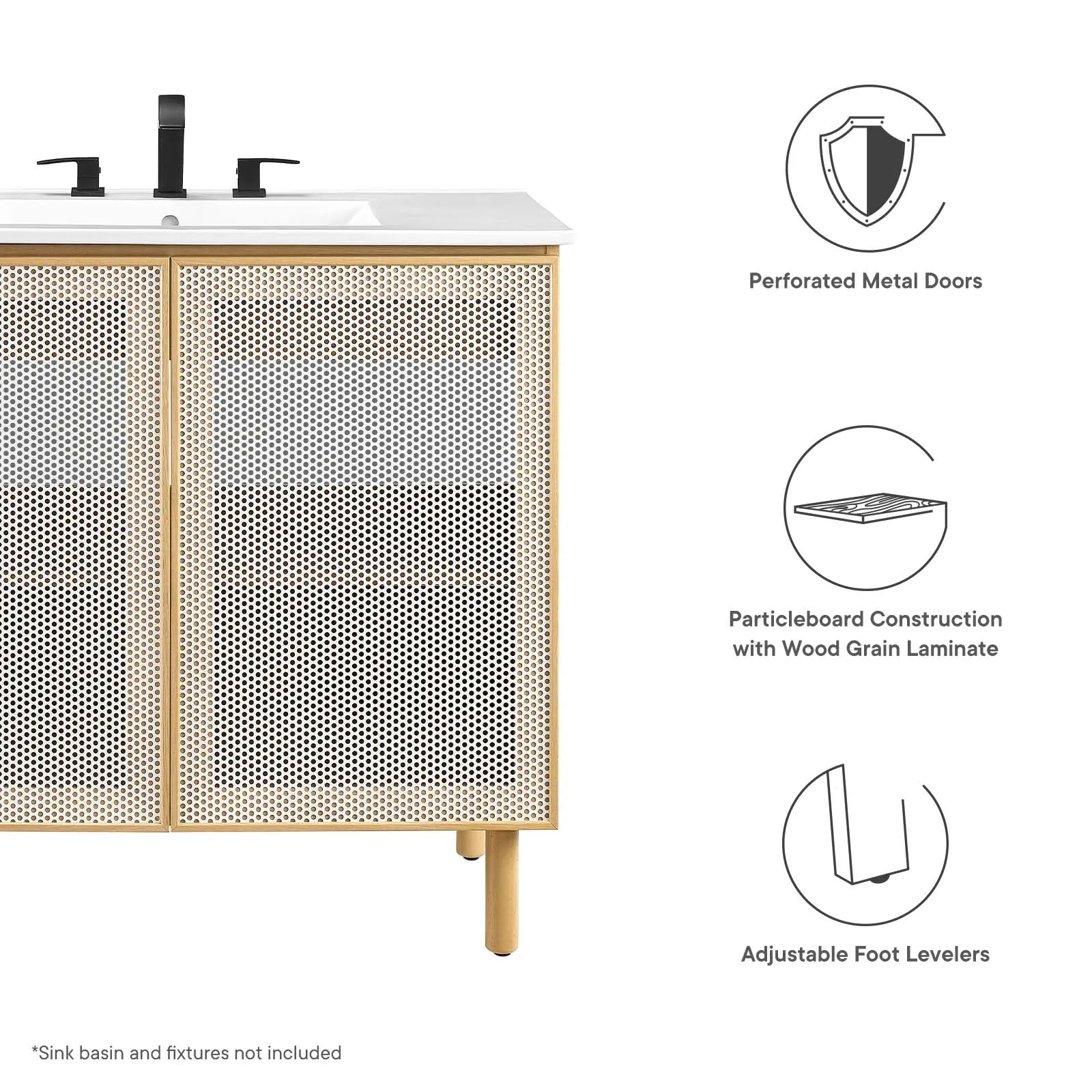 Calla 36" Perforated Metal Bathroom Vanity Cabinet (Sink Basin Not Included) by Modway