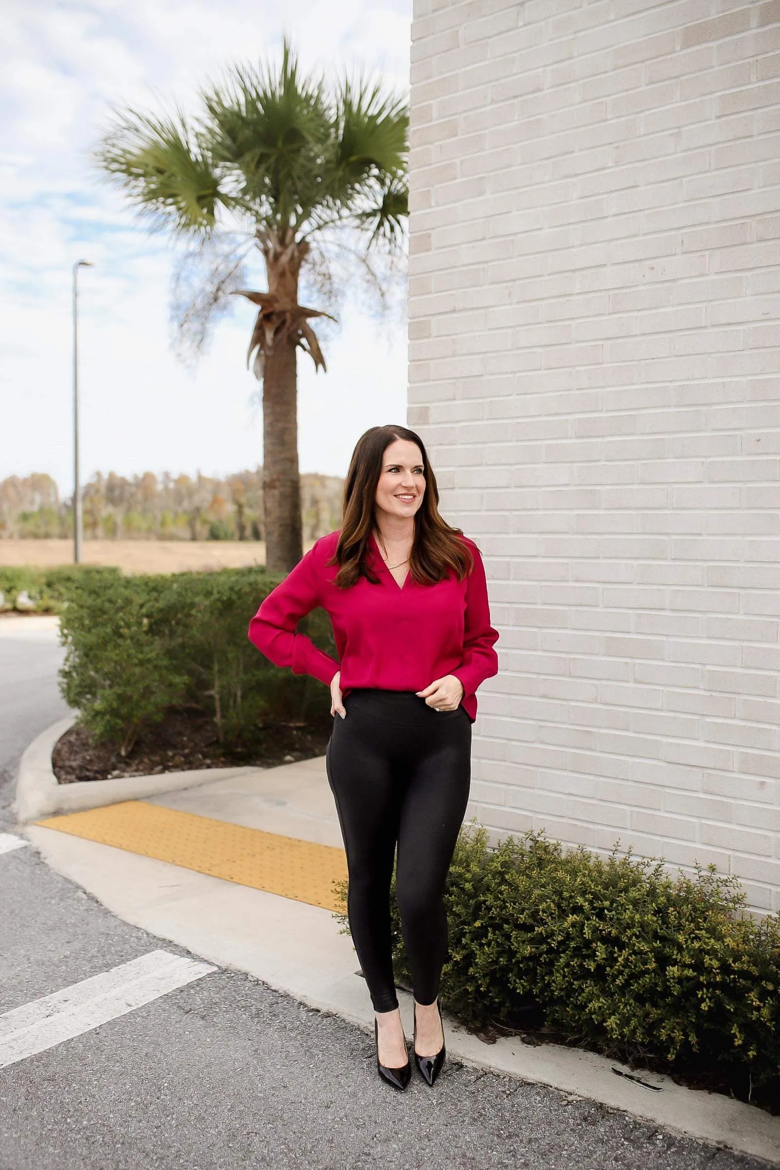 Carissa Long Sleeve V Neck Top - Berry