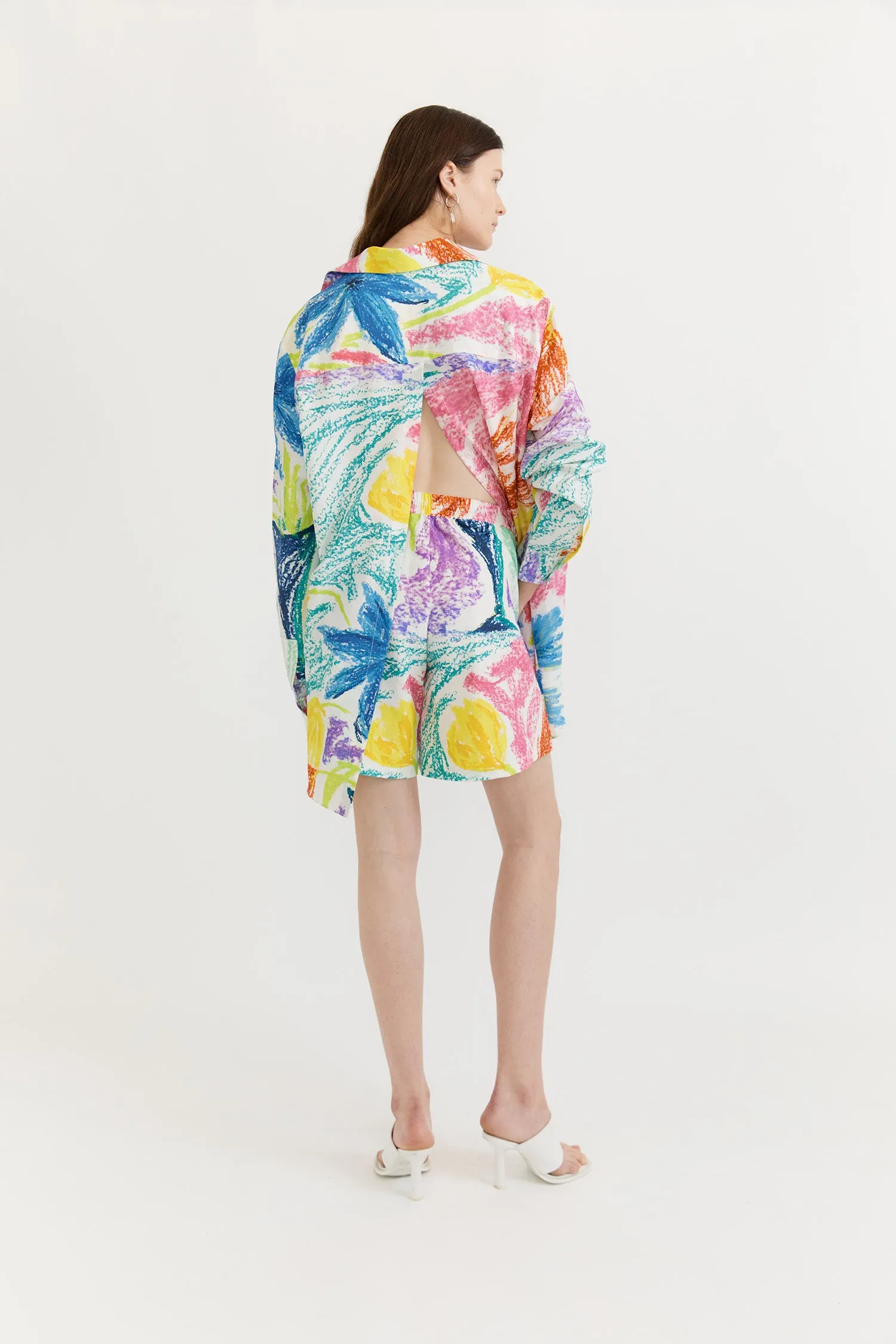 CELINA SPLIT BACK SHIRT- BLUE FLOWER
