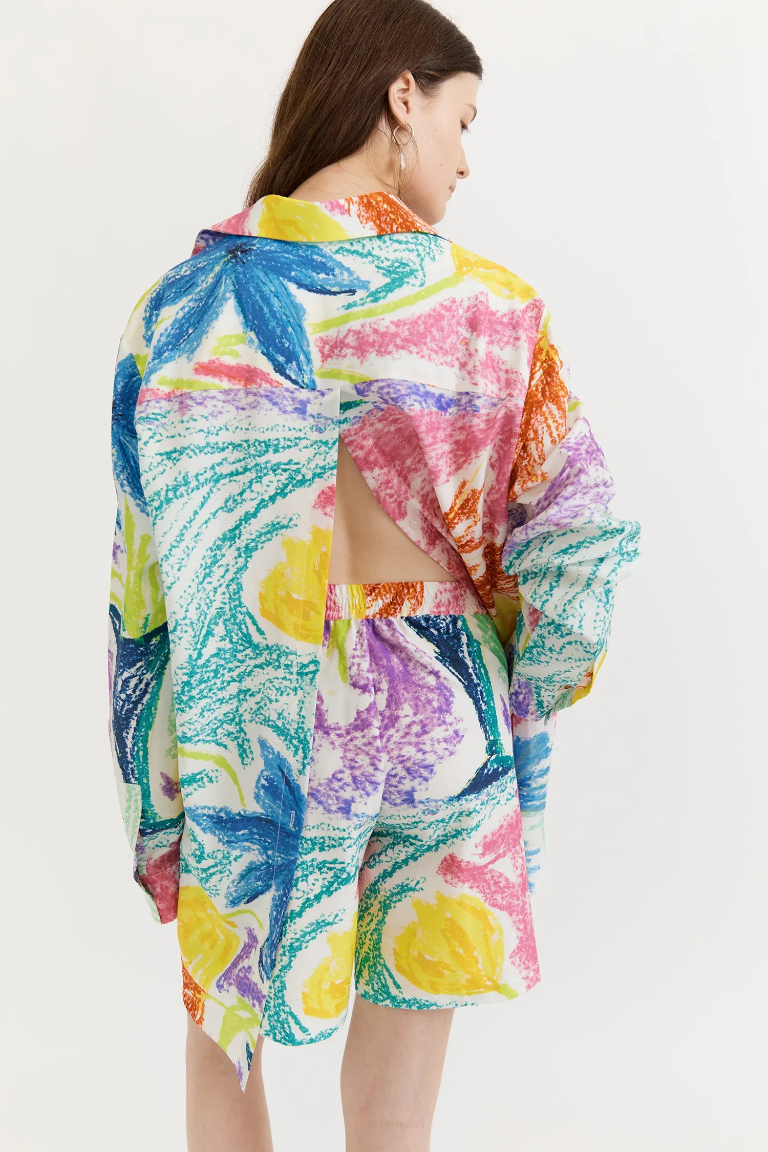CELINA SPLIT BACK SHIRT- BLUE FLOWER