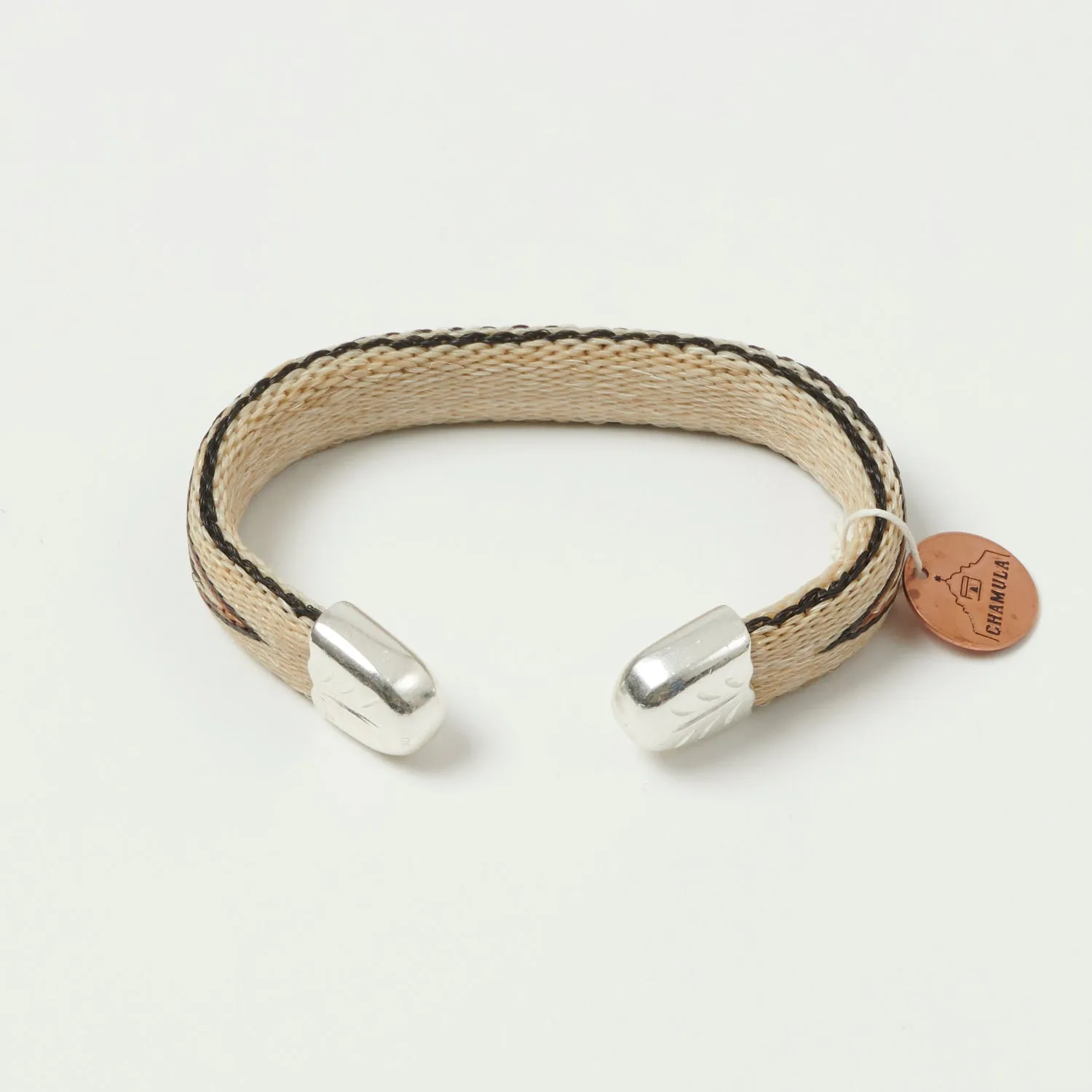 Brown, White, and Turquoise Chamula Bendable Horsehair Bracelet