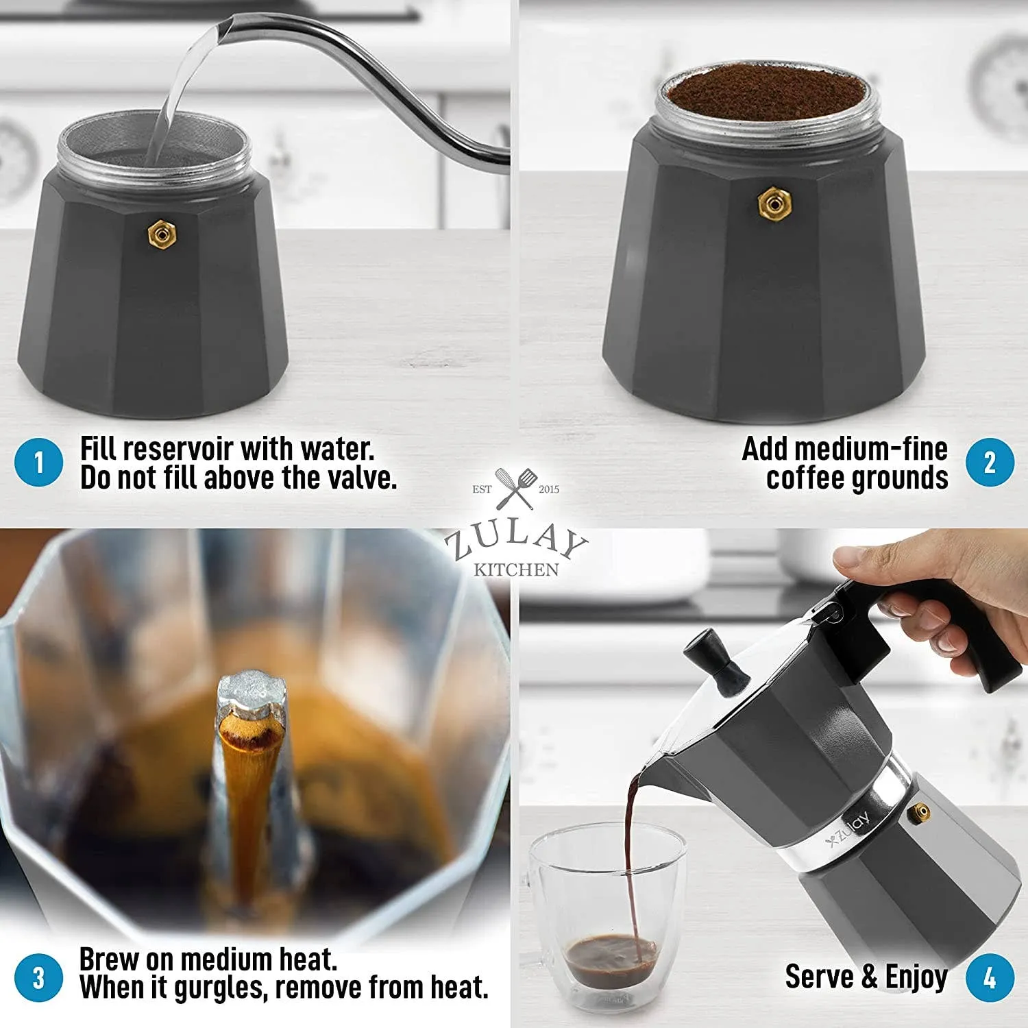 Classic Stovetop Espresso Cup Moka Pot: 5 cup - Dark Gray