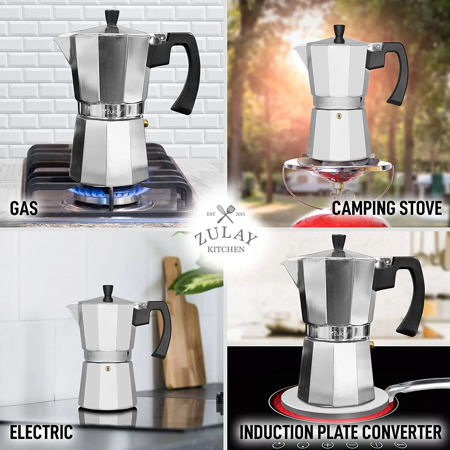 Classic Stovetop Espresso Cup Moka Pot: 5 cup - Dark Gray