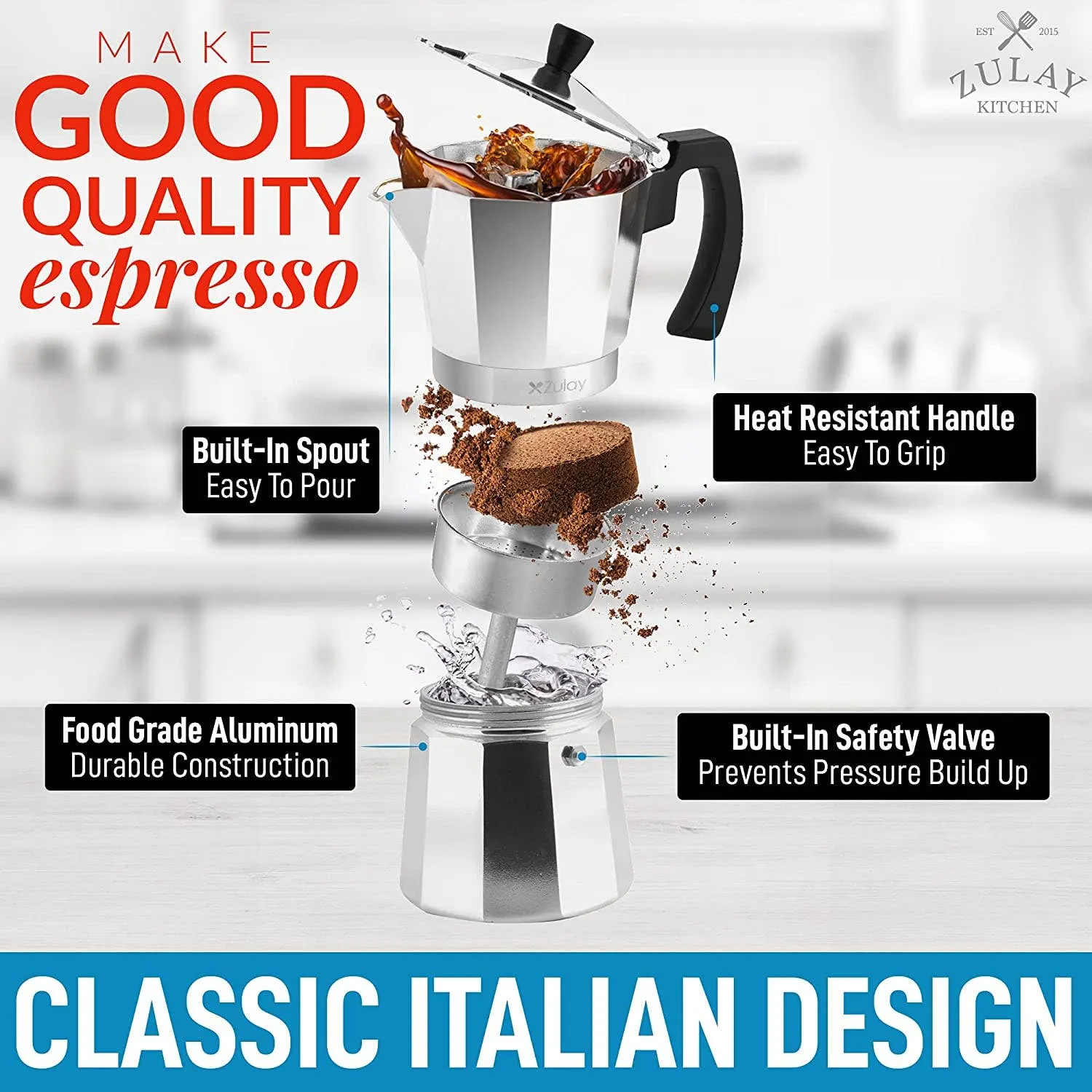 Classic Stovetop Espresso Cup Moka Pot: 5 cup - Dark Gray