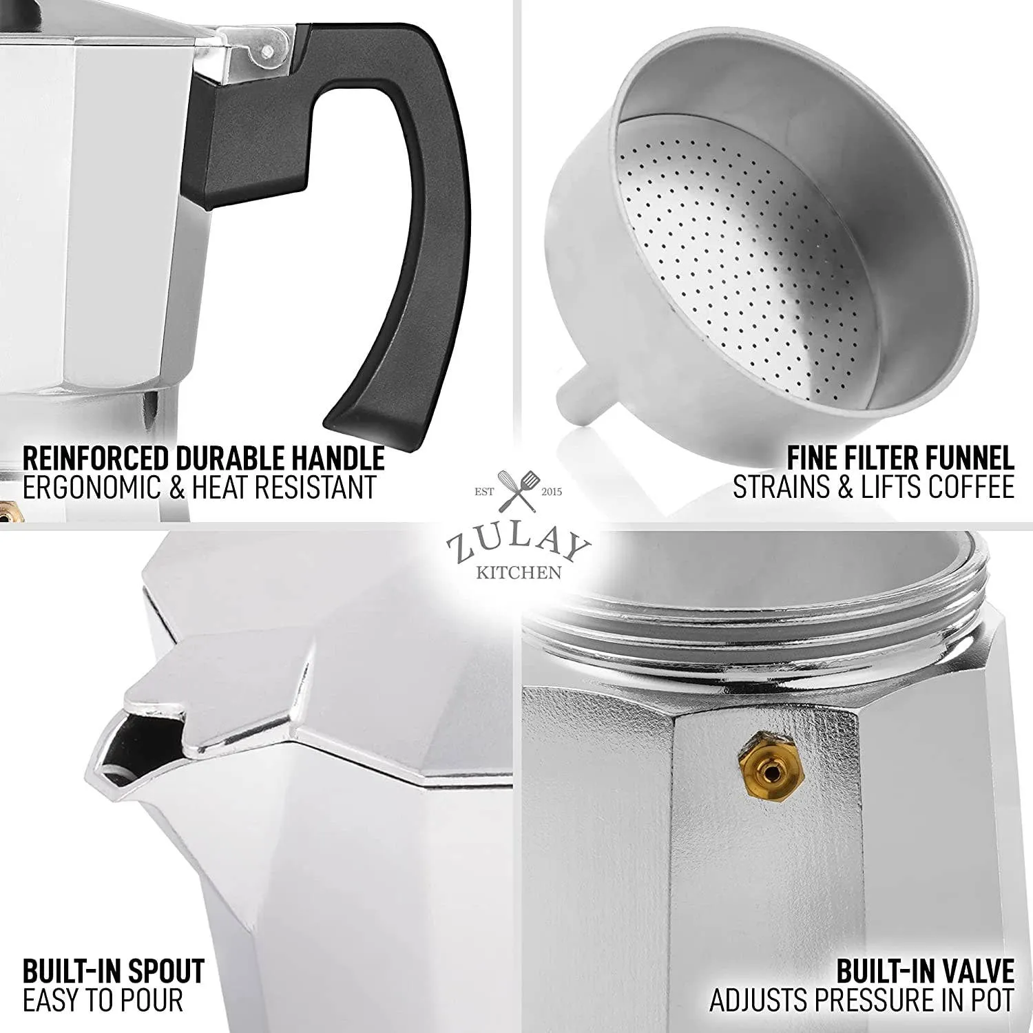 Classic Stovetop Espresso Cup Moka Pot: 5 cup - Dark Gray