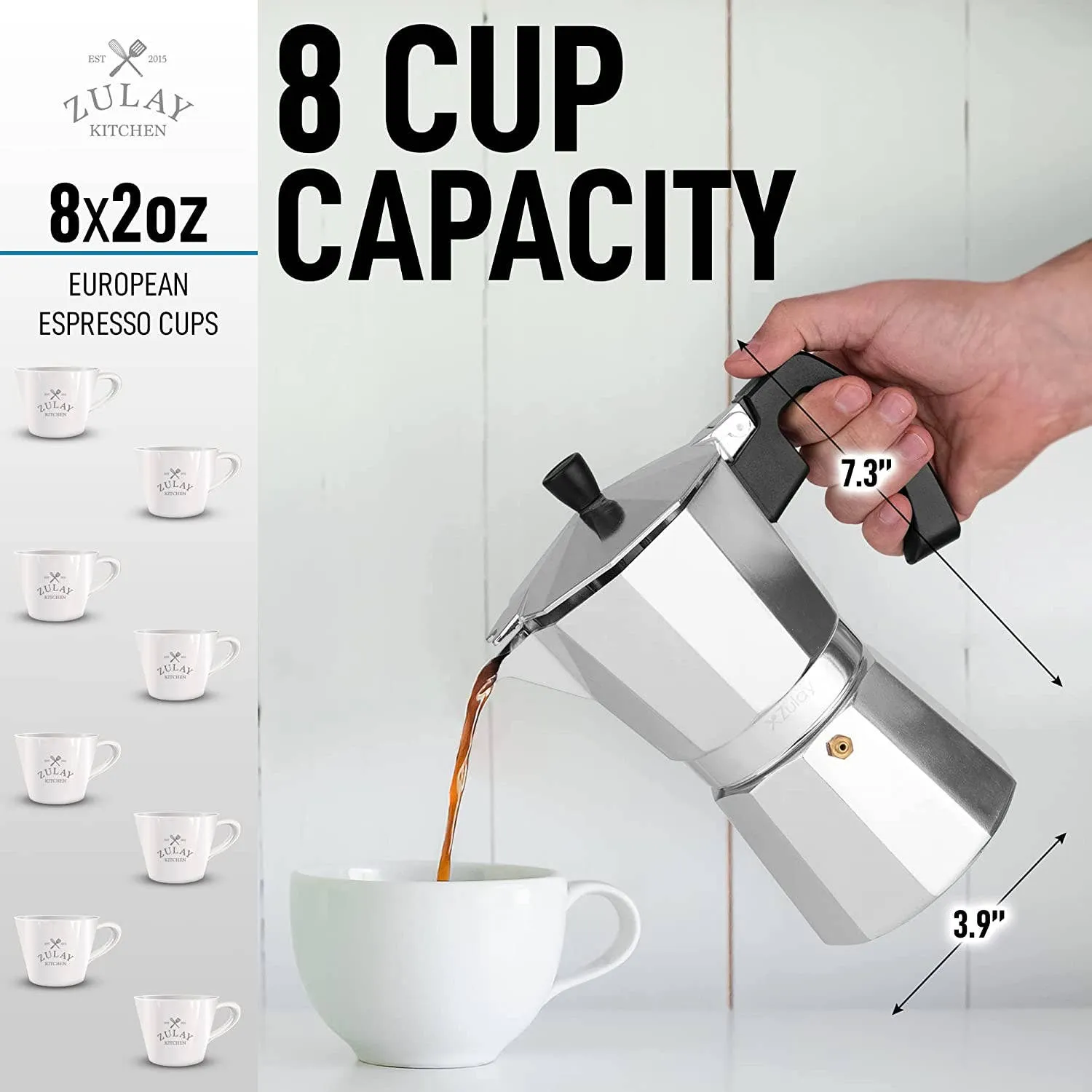 Classic Stovetop Espresso Cup Moka Pot: 5 cup - Dark Gray