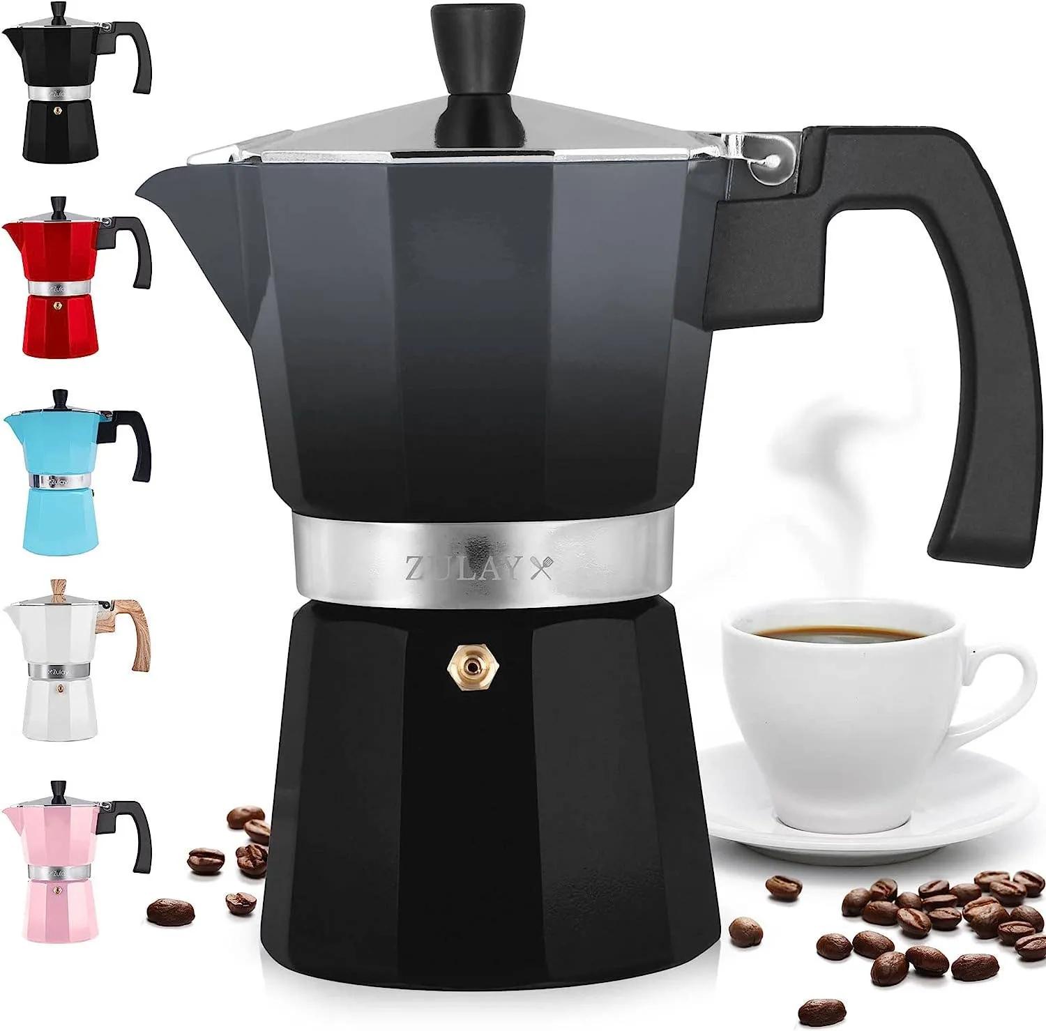 Classic Stovetop Espresso Cup Moka Pot: 5 cup - Dark Gray