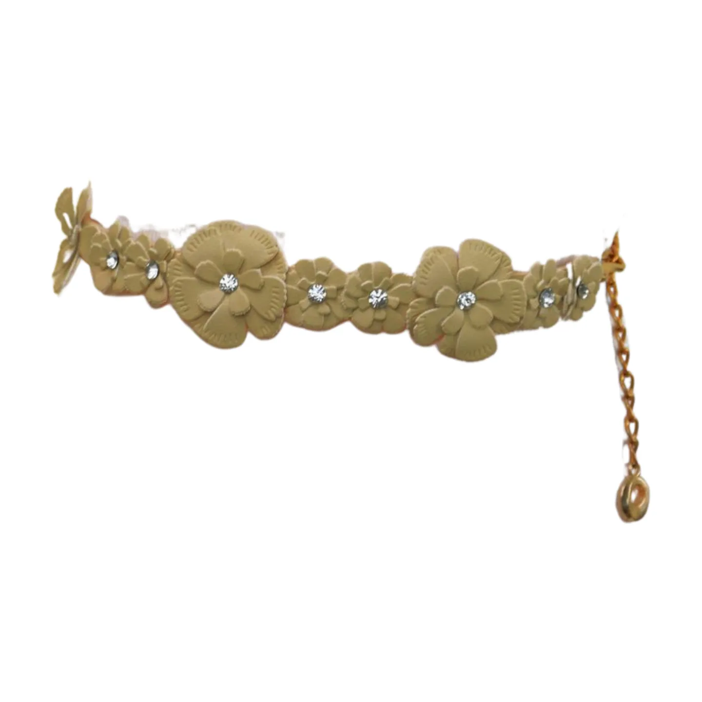 Cream Fabric Flower Charms Belt Wrap Around Fit Size S M L