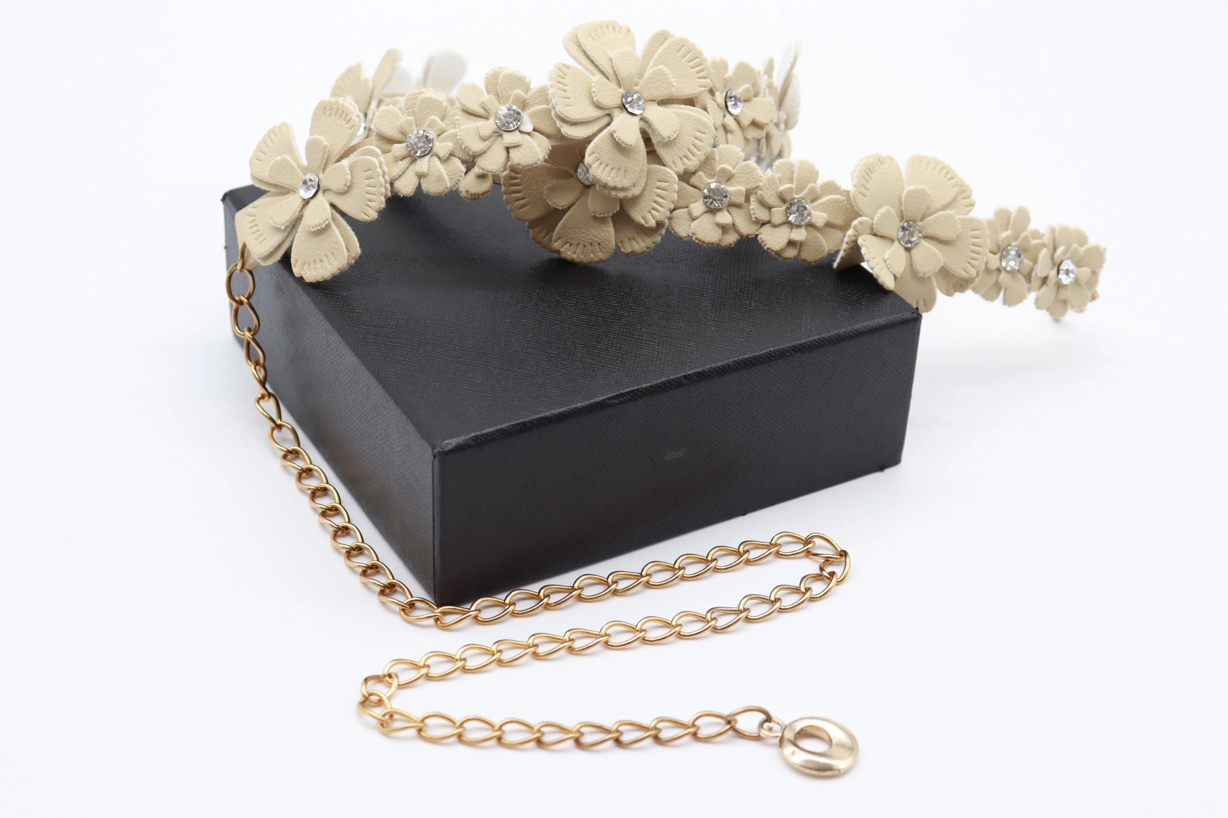 Cream Fabric Flower Charms Belt Wrap Around Fit Size S M L
