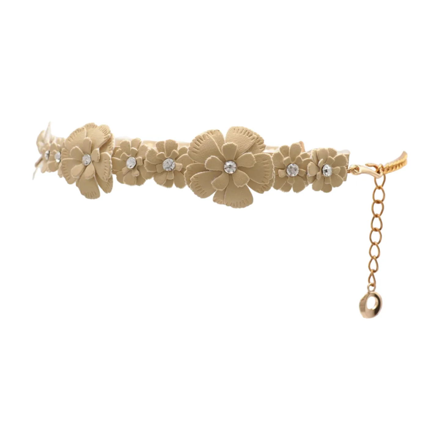 Cream Fabric Flower Charms Belt Wrap Around Fit Size S M L