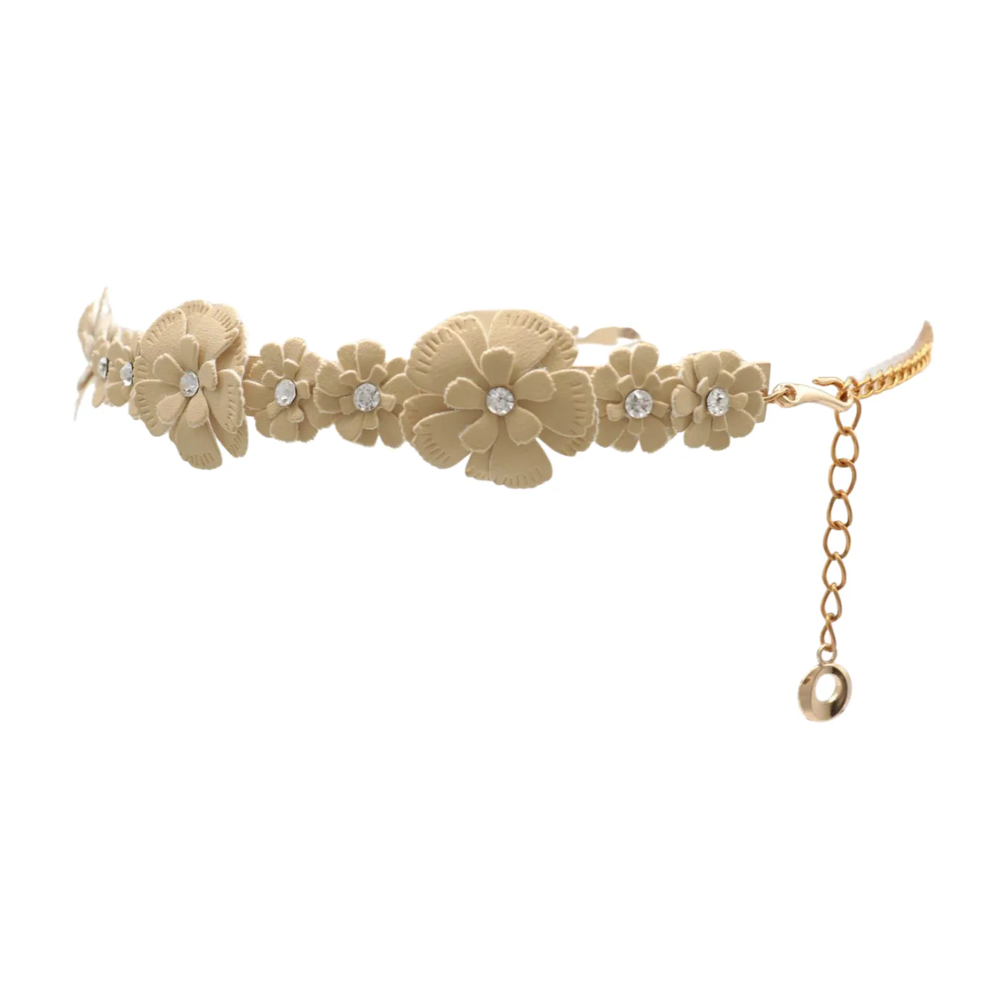 Cream Fabric Flower Charms Belt Wrap Around Fit Size S M L