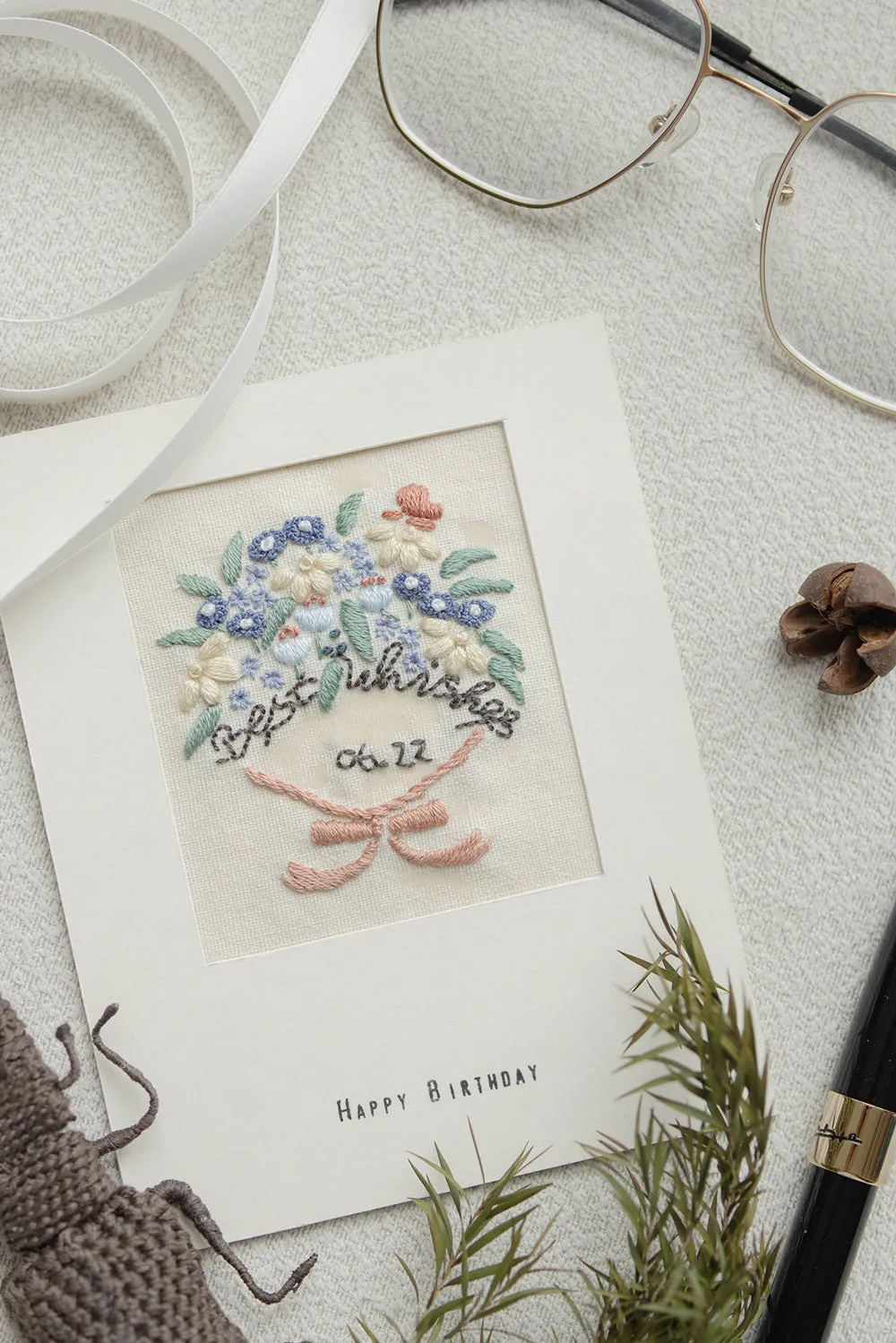 Custom Handmade Embroidered Birthday Card – Personalized Name & Date