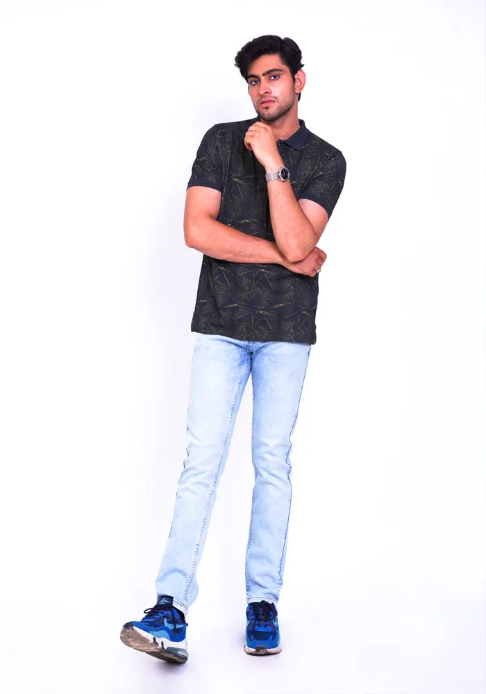 Dark Green Printed Polo