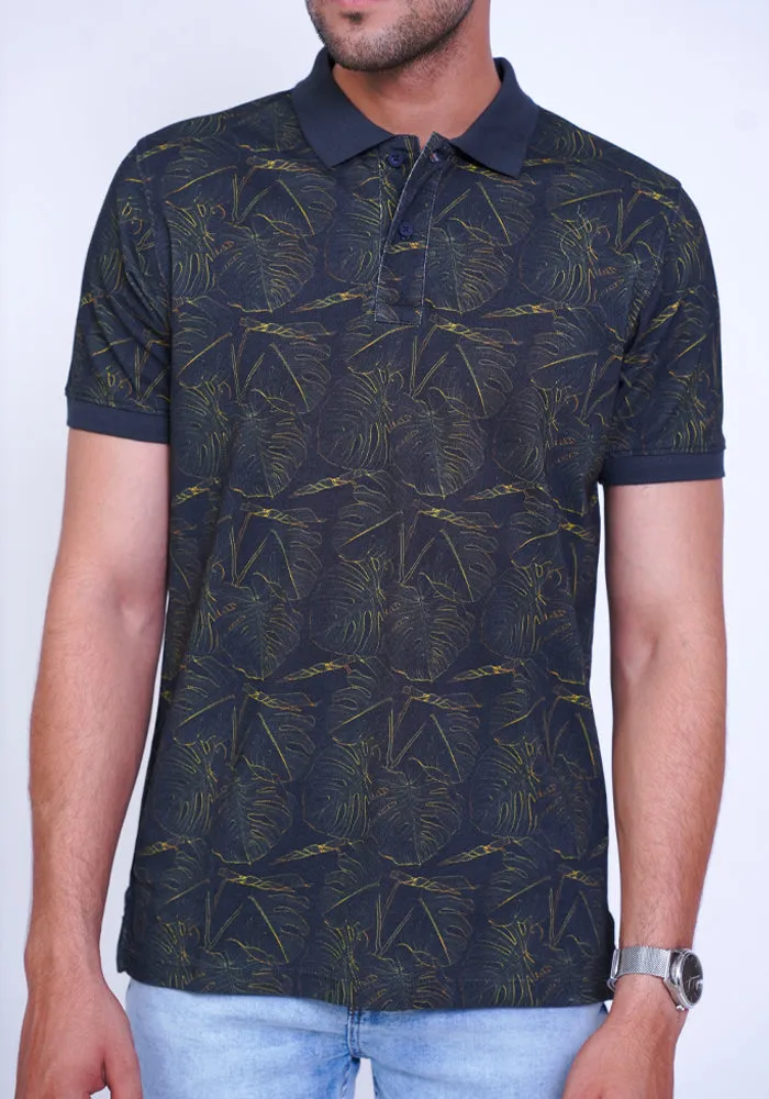 Dark Green Printed Polo