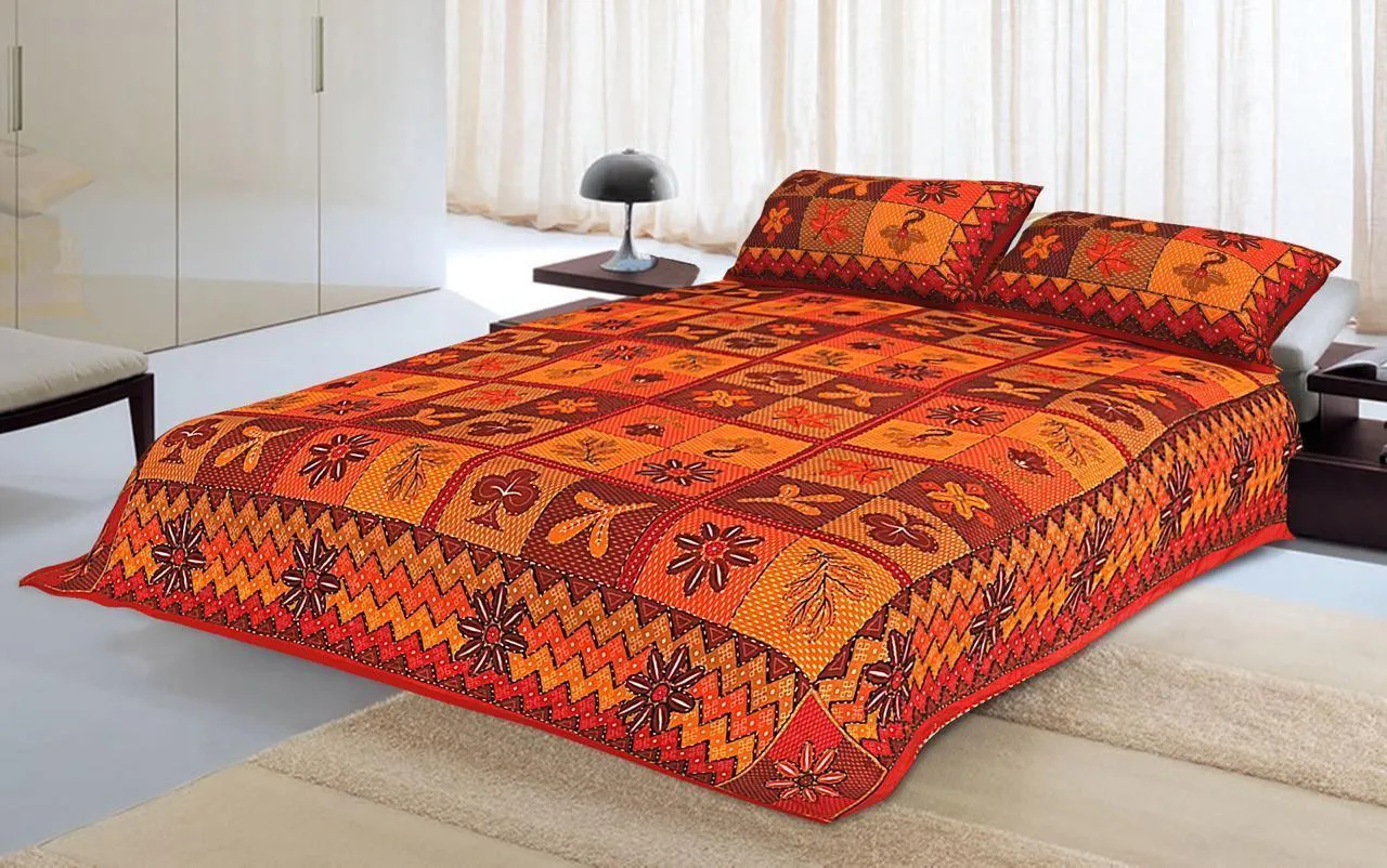 Designer Mart Kantha Work Embroidered Double Bed sheet with two pillow covers