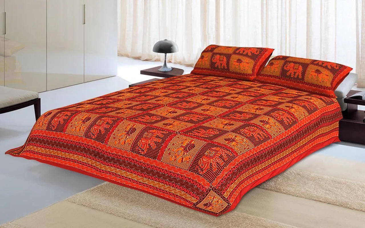 Designer Mart Kantha Work Embroidered Double Bed sheet with two pillow covers